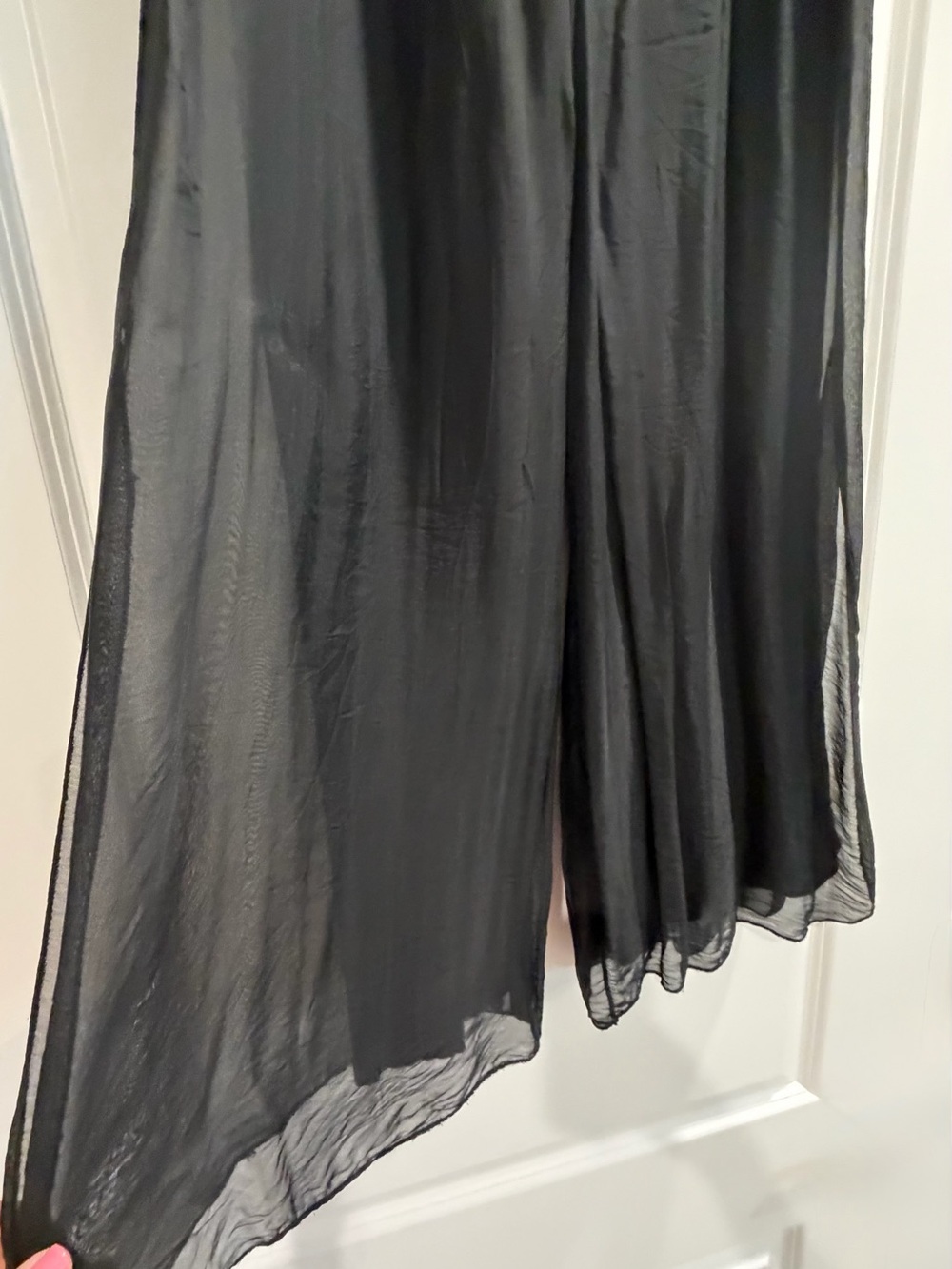 Made in Italy 100% Silk Set: Black Wide Leg Side Slit Pants & Sage Blouse SZ S - Picture 9 of 15